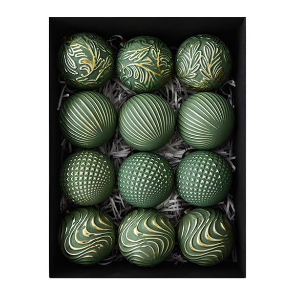 12PCS Rustic Green Christmas Ball Ornaments, 3.15" Vintage Farmhouse Hanging Ornaments for Christmas Trees, Parties, Weddings and Home Decor