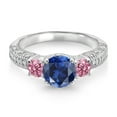 thumbnail image 2 of Gem Stone King 925 Sterling Silver Blue Created Sapphire Pink Lab Grown Diamond and White Moissanite Engagement Ring for Women (2.18 Cttw, Gemstone September Birthstone, Round 7MM and 4MM, Size 5), 2 of 3