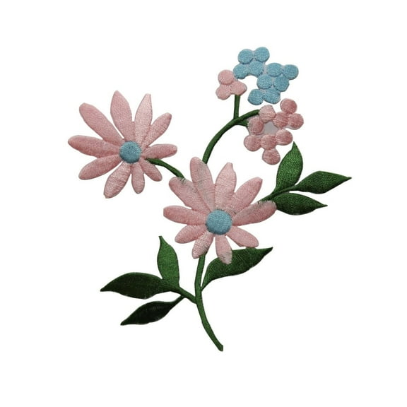 ID 6207 Pink Flower Bush Patch Daisy Blossom Bundle Embroidered Iron On Applique