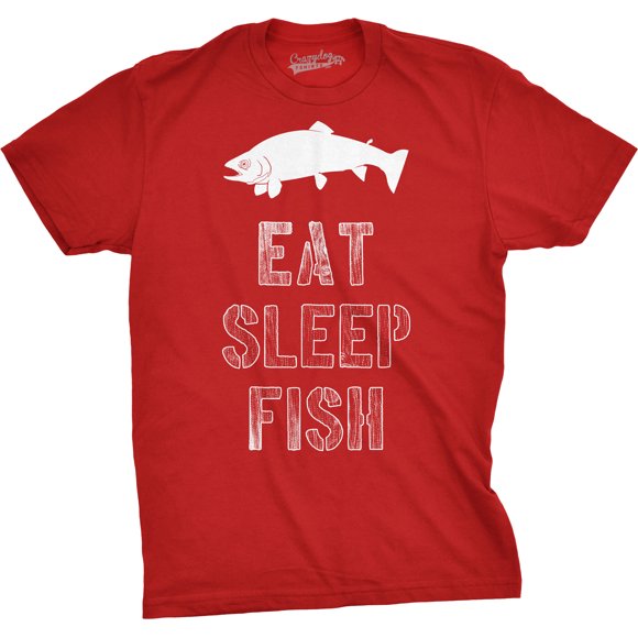 Mens Eat Sleep Fish T Shirt Funny Sarcastic Novelty Fishing Lover Gift for Dad  (Red) - 3XL