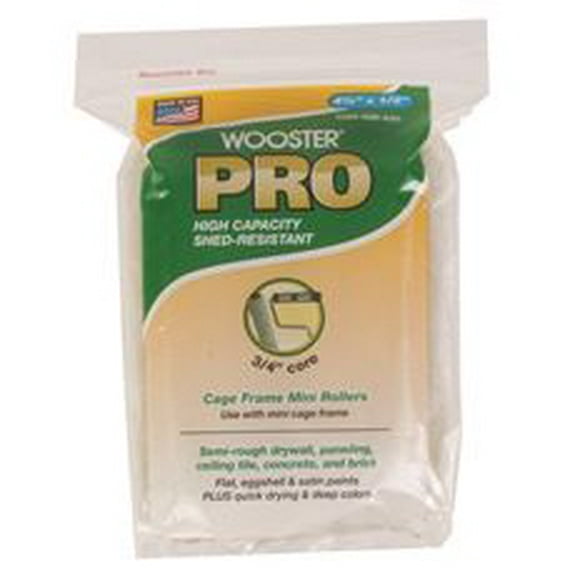 WOOSTER PRO CAGE FRAME KNIT MINI ROLLER COVERS, HIGH CAPACITY, SHED-RESISTANT, 4-1/2 IN. X 1/2 IN.