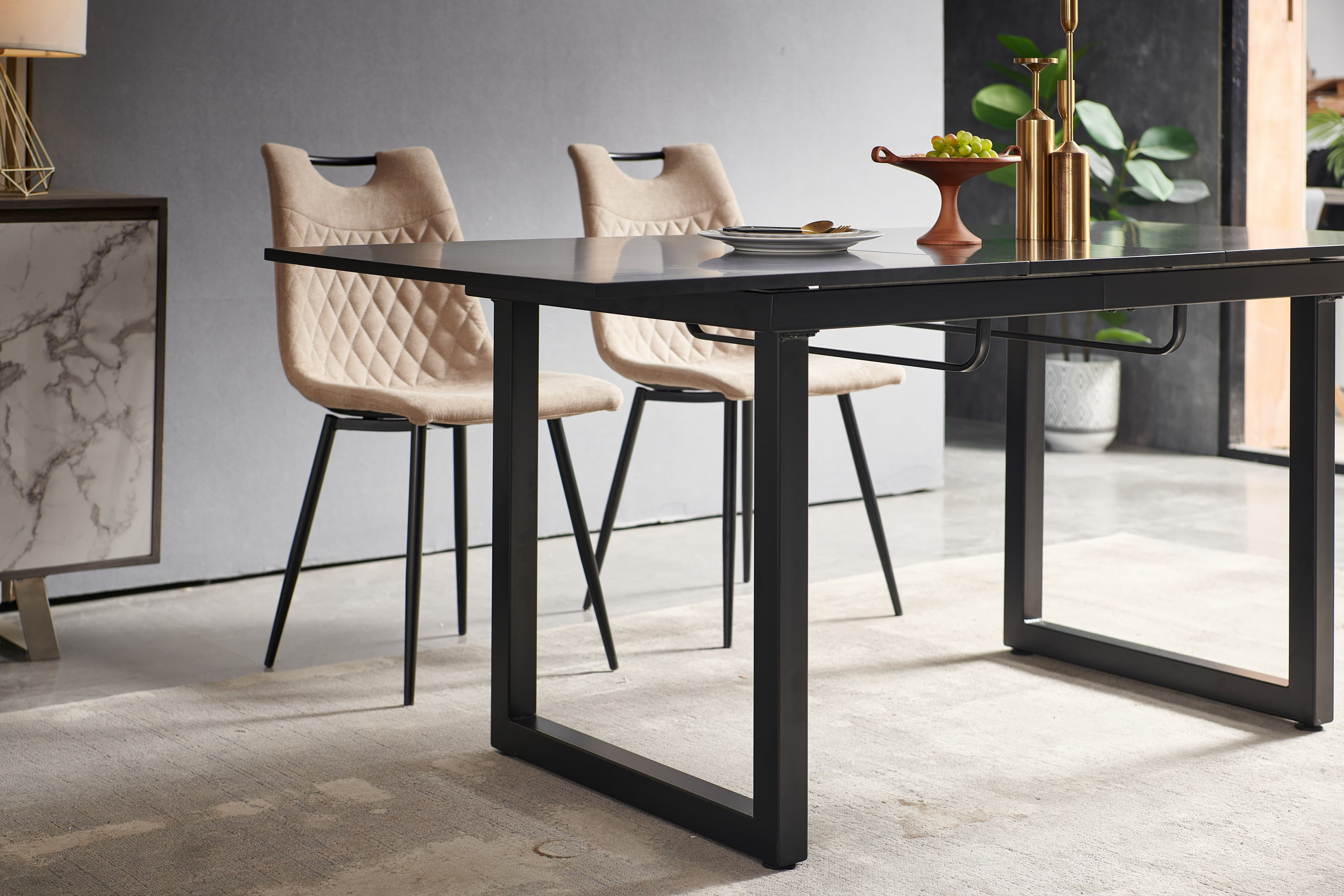 MAYEERTY Modern Square Extendable Dining Table - Black Metal Legs