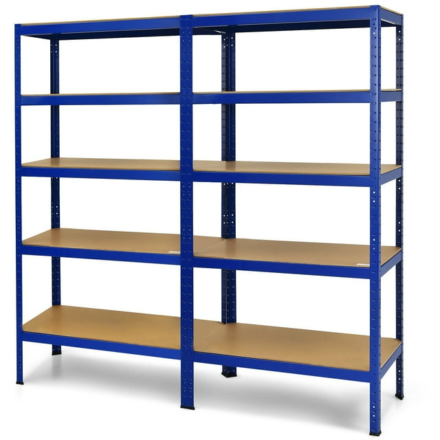 Gymax 2 Pcs Étagère de Garage en Acier 5 Niveaux 72 Pieds' Unité de Rangement en Métal Ajustable Bleu