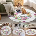 thumbnail image 6 of Round Area Rug 3ft, Spring Tulip Colorful Flower Non-Shedding Washable Area Rug, Easter Egg Rustic Wood Board Non Slip Low-Profile Circle Rugs for Living Room, Bedroom Dining Room, 6 of 9