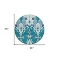 thumbnail image 3 of 8' Teal Blue Navy Blue And Gray Round Ikat Washable Indoor Outdoor Area Rug, 3 of 5