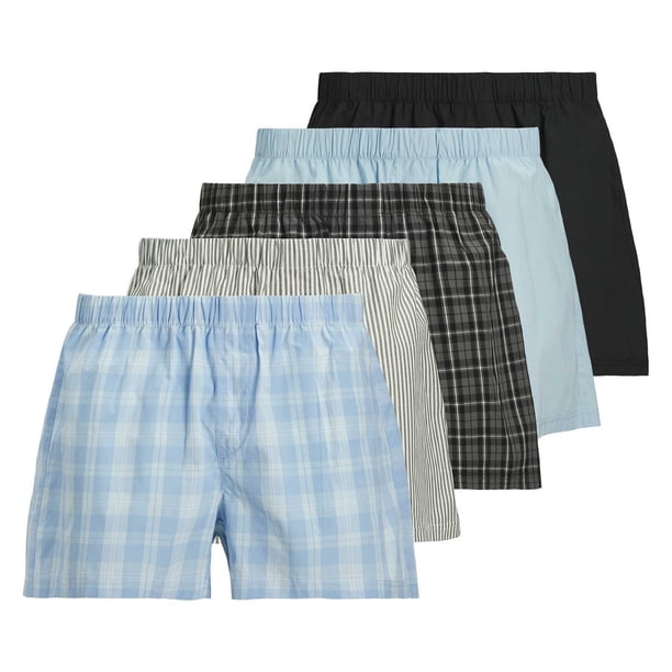 JACK&JONES calzoncillos bóxer tejidos para hombre, pack de 5 JACMILANO WOVEN BOXERS 5 PACK, algodón Negro/Gris/Azul L (Large)