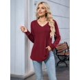 thumbnail image 2 of Women'S Puff Long Sleeve Shirts Pleated V Neck Fall Tunic Tops Blouse Dressy Casual Loose Summer T-Shirts Wine Red XL, 2 of 8