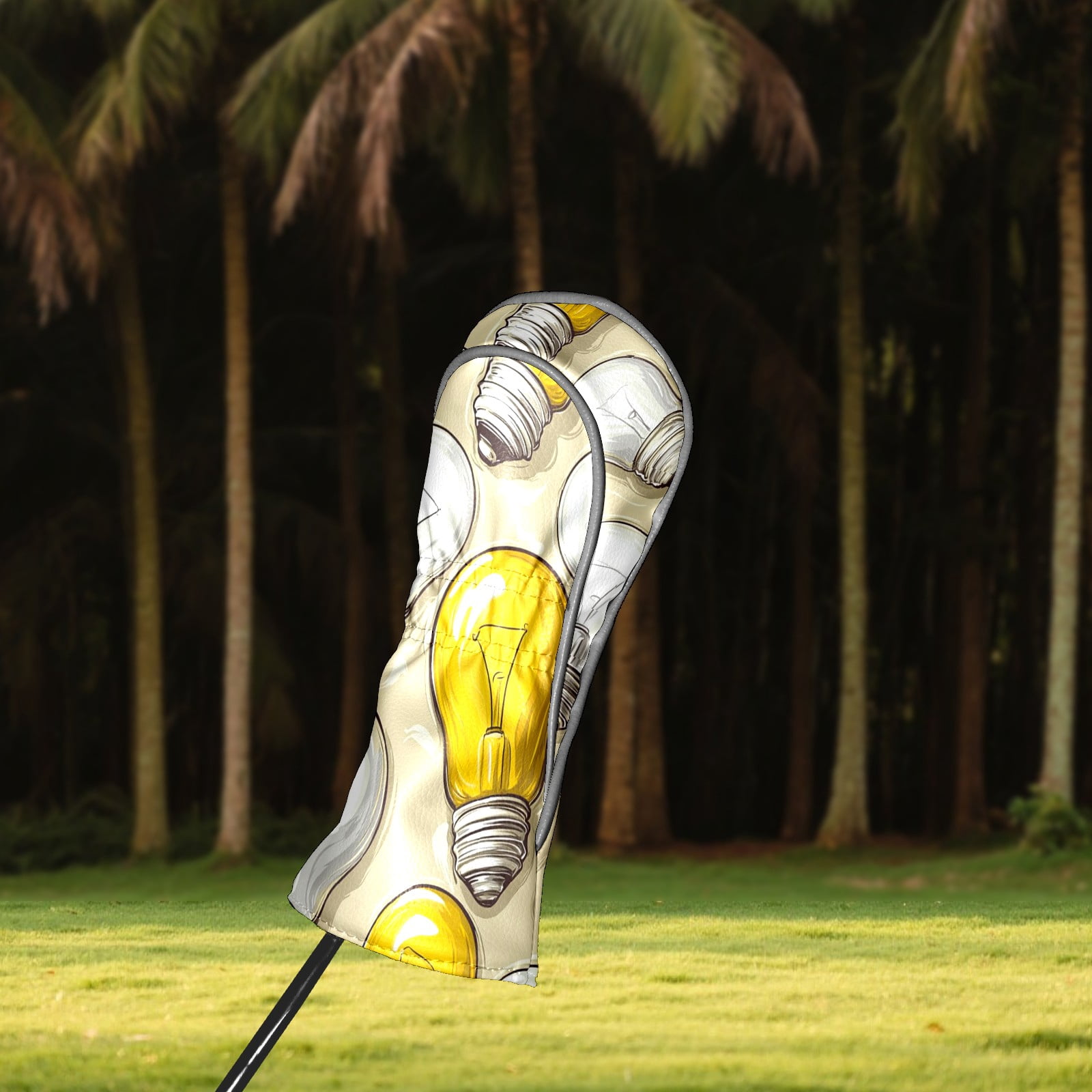 Golf Club Head Covers - Light Bulb Pattern, PU Leather, Waterproof, Fits Fairway Woods/Hybrid, Unisex, Fits Most Brands