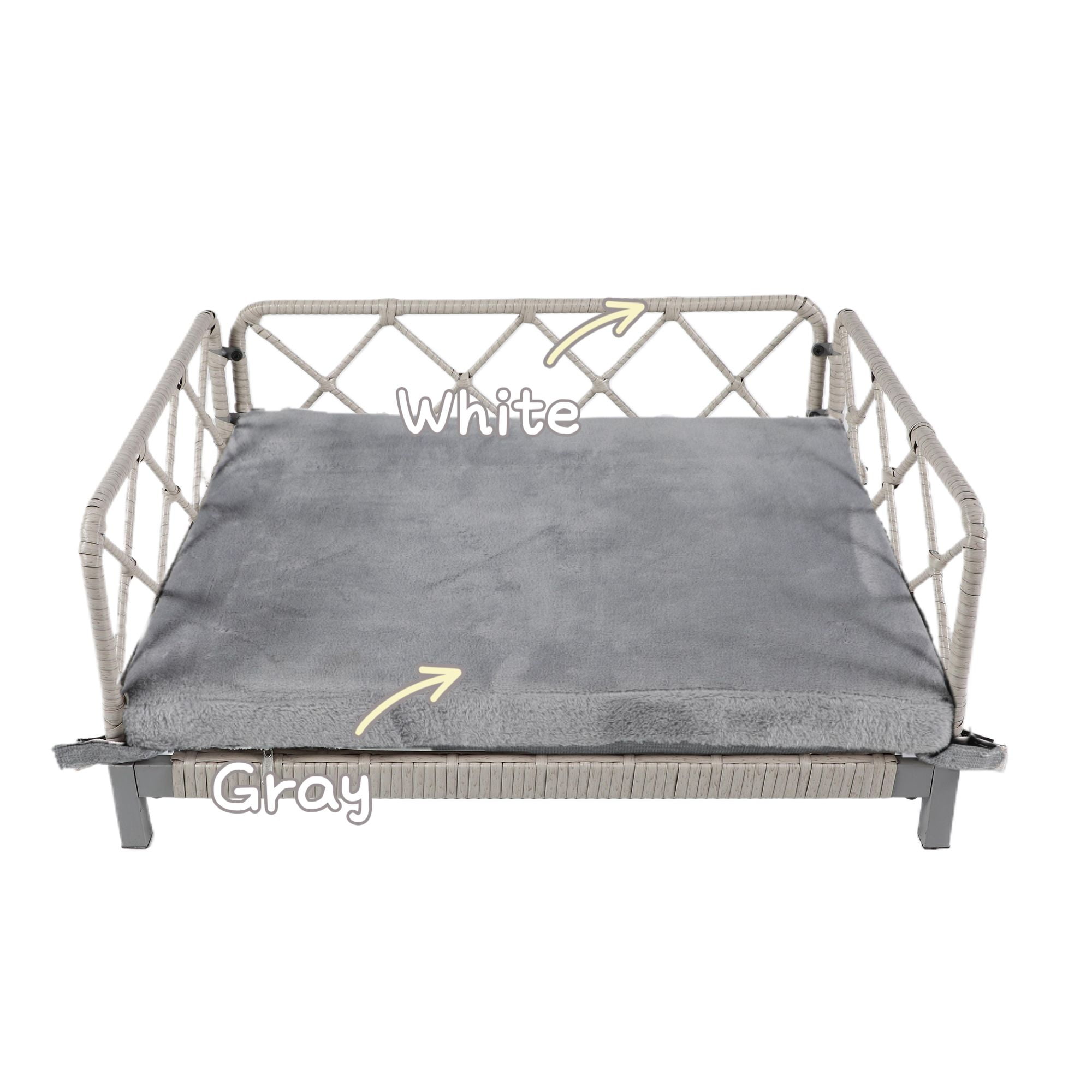 Kadyn Modern Dog Sofa 25" Wide Wicker Pet Bed with Removable Mattress Cover in, Water Resistant Rattan Dog Couch for Outdoor Indoor, Gray