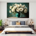 thumbnail image 4 of Mudket White Peony Flower Canvas Wall Art, Teal Vase Floral Wall Decor, Framed Vintage Botanical Artwork for Living Room Bedroom Kitchen, Ready to Hang Farmhouse Floral Print - 12"L x 8"W, 4 of 10