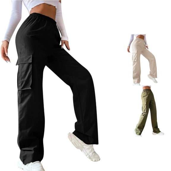 DHFJKG Cargo Pants For Women With Pockets High Waisted Lightweight Hiking Casual Streetwear Baggy Wide Leg Pants Stylish Trousers