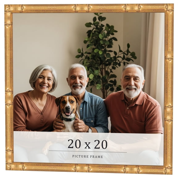 20x20 Frame Gold Bamboo Solid Wood Picture Frame | 0.75 Inch Moulding Width | Interior Frame Depth