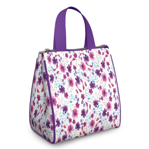 Pioneer Flower Floral Print Pattern Insulated Lunch Bag for Women & Adults,Large Portable Soft Cooler Lunch Bag,Thermal Food Storage Tote with Pearl Cotton,8.66L,8.75x5.75x9.5 Inch
