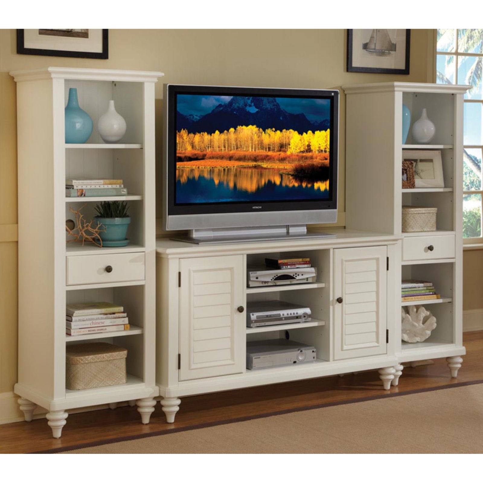 Home Styles Bermuda Brushed White 3 Piece Entertainment  