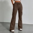 thumbnail image 2 of Dwellite Flare Pants for Women High Waisted Sweatpants with Pockets Casual Hiking Drawstring Trousers 2026 Brown S, 2 of 8