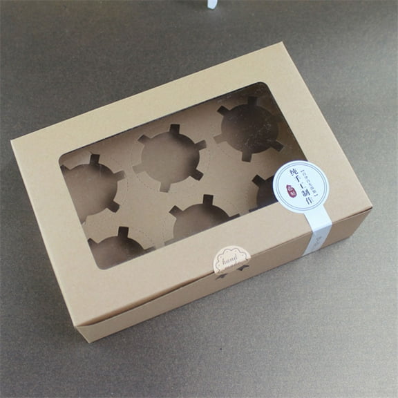 WHAMVOX Light Brown Paper Cake Packing Box for Storage with Window Design and Paper Insert 6Grids