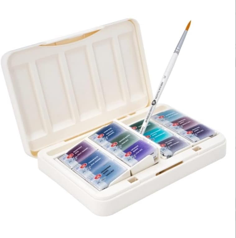 White Nights Granulating Watercolor Set 12 Full Pans of Professional Artist Grade Paints Vibrant Lightfast Colors Portable Durable Box by Nevskaya Palitra