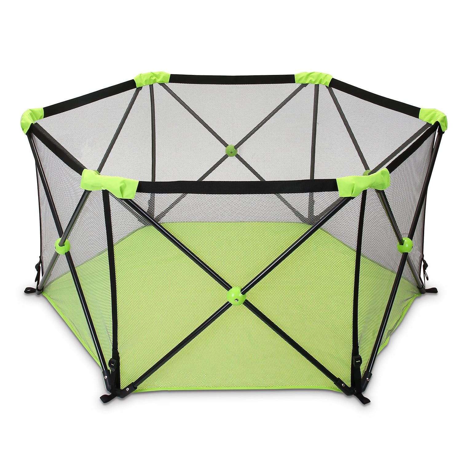 2-Colour Foldable Playpen 7-Panel Portable Playard Play Pen for Infants/Safety Lock and Carry Case Easily Opens with 1 Hand