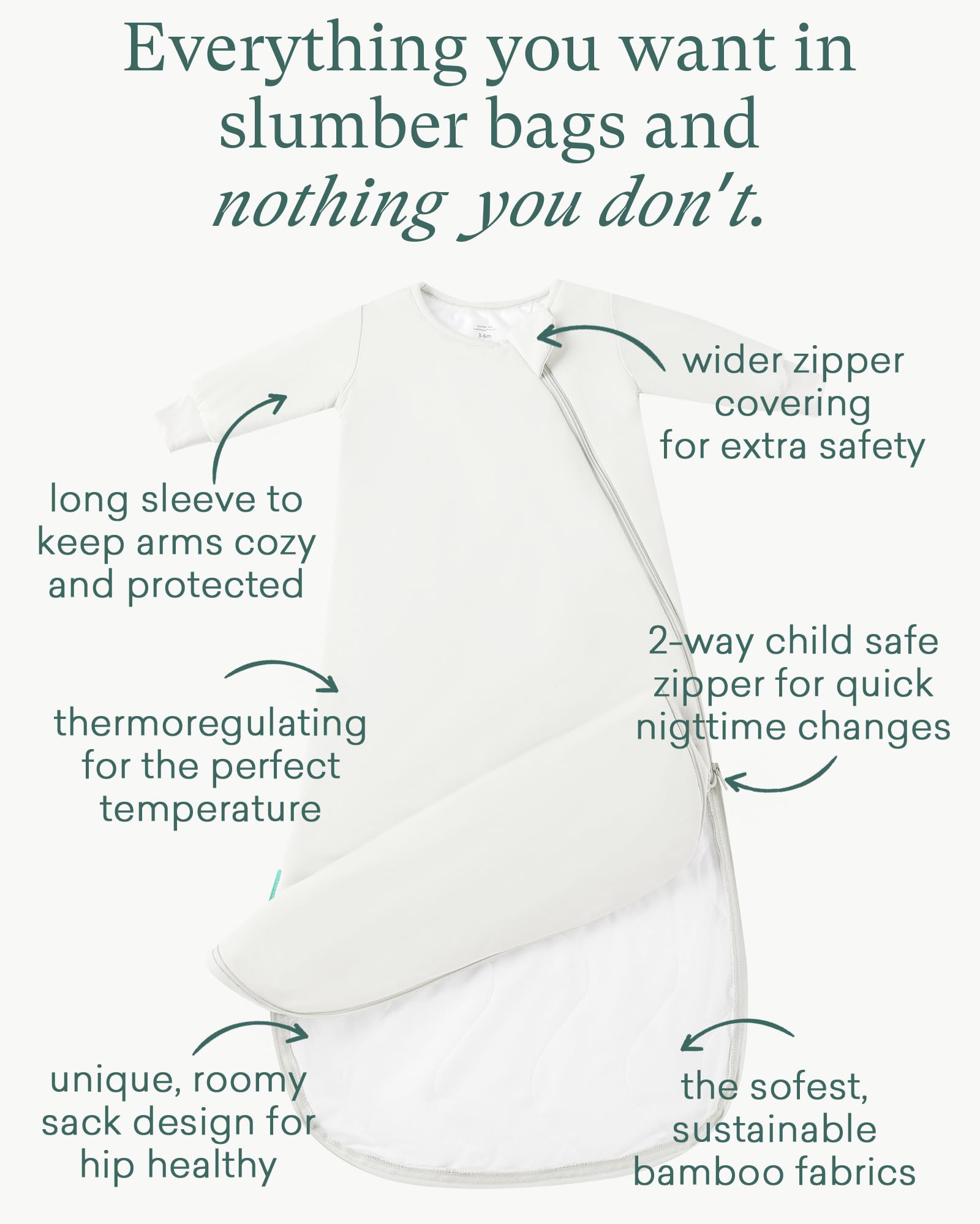 PurComfy Supersoft Long Sleeve Sleep Sack 1.0 TOG, Premium Baby Sleeping Bag 2-Way Zipper Sleep Sack with Sleeves 3-6 Month, Cream