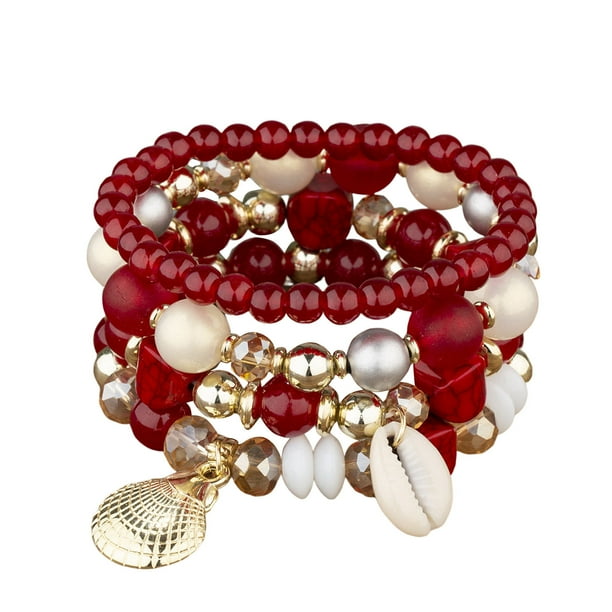 4pcs Bohemia Capa Pulsera Cordón de cuentas Set Pulsera elástica