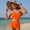 Orange, variant on Two Piece Swimsuit For Women Sevevn Women's High Waisted Bikini Sets V Neck Twist Back Top Swimsuit Tummy Control Bathing Suit Black M