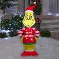 thumbnail image 3 of Gemmy 4 ft Airblown Blowup Inflatable Grinch with Merry Grinchmas Sweater & Built-In LED Lights Outdoor Decoration - Red, 3 of 3