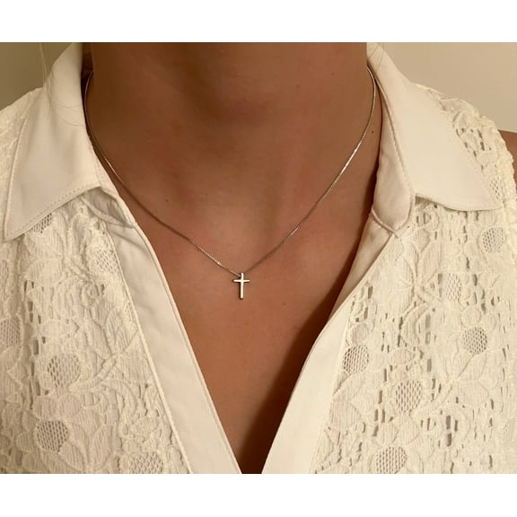 Teeny Tiny Woman's Cross Necklace Silver