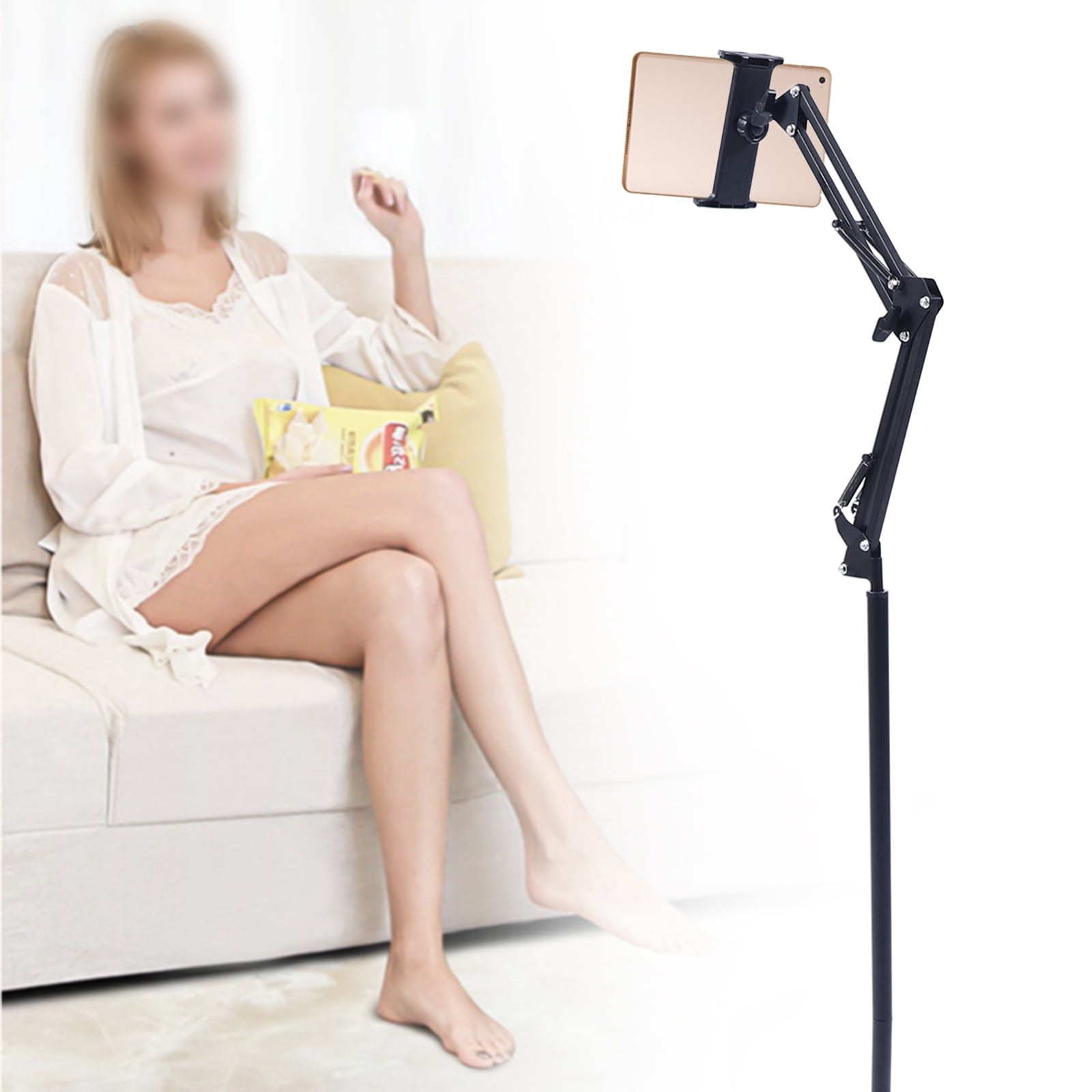 Wildnix Adjustable Tablet Floor Stand with 360° Rotating Ball, Foldable Cantilever, Anti-Slip Silicone Pad, Stable Metal Base for Live Broadcasts and Video Recording