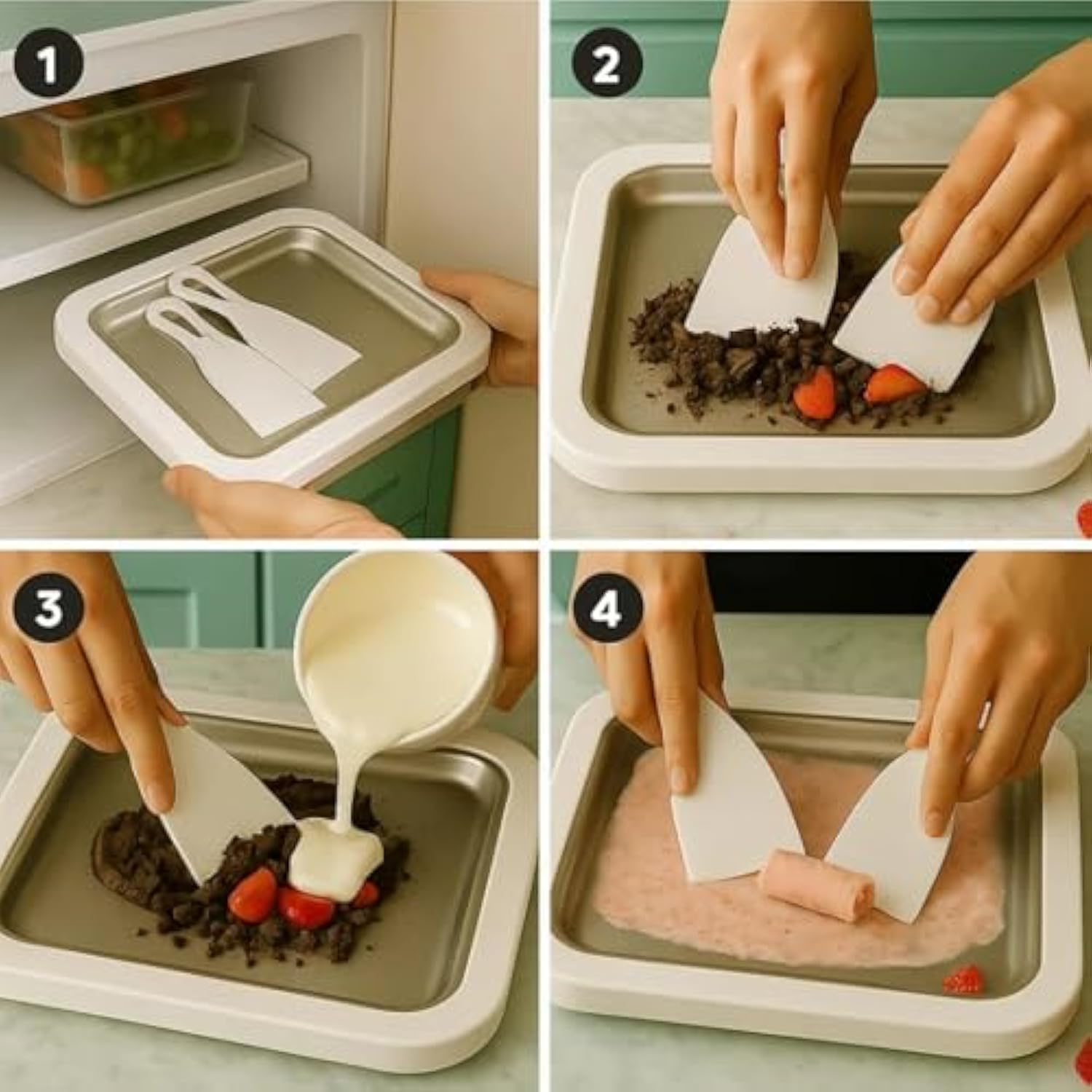 Myfroroll Ice Cream,Rolled Ice Cream Maker Tray with 2 Spatulas, 304 Stainless Steel Cool Plate for Fun Family Activities,Frozen Yogurt Rolls,for Family Hands-on Activities