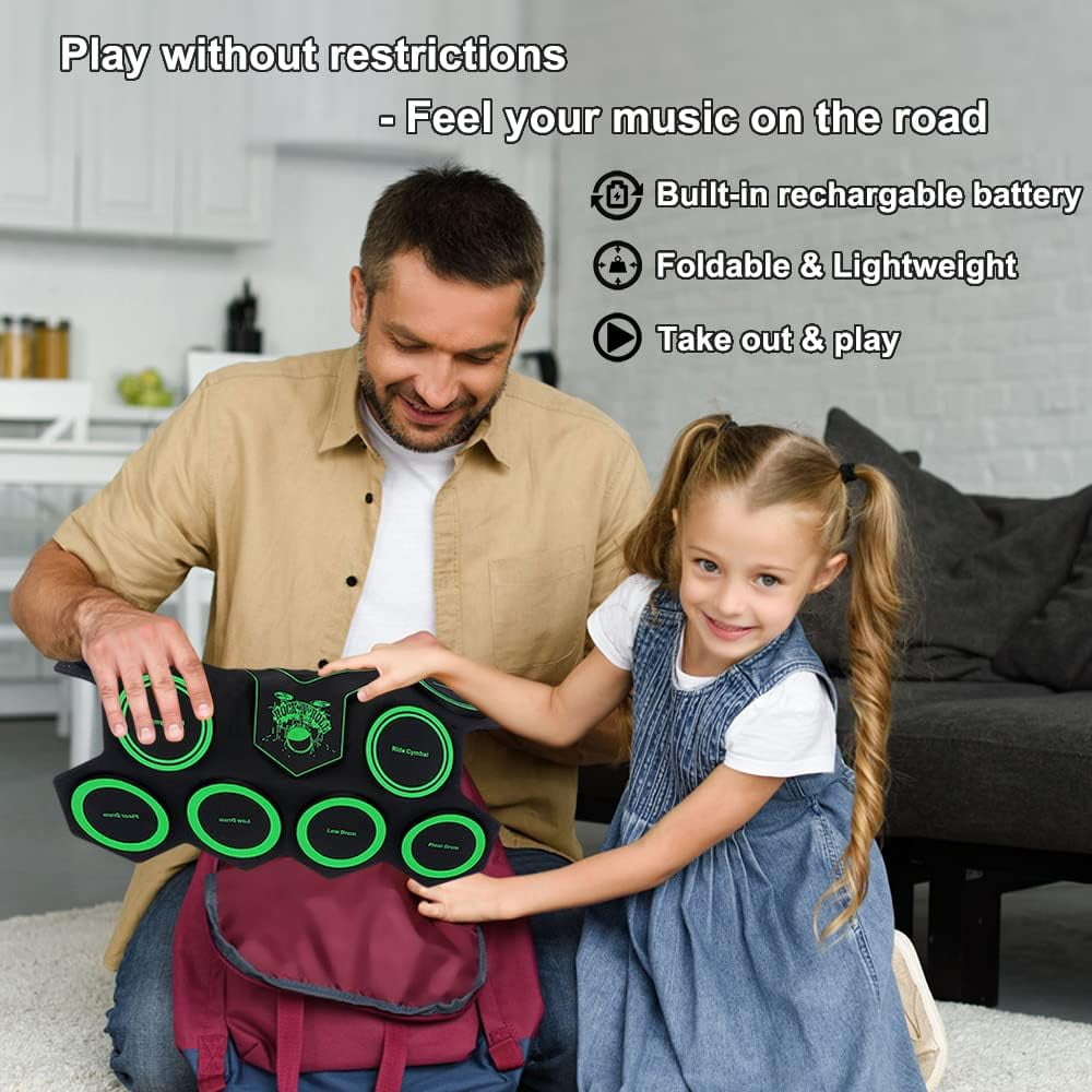 Electronic Drum Set, Portable Tabletop Electric Drum Kit with Build-in Stereo Speaker, 9 Silicon Drum Pads Drum Pedal Drum Sticks, Ideal Kids Drum Toy Gift for Birthday Halloween Christmas