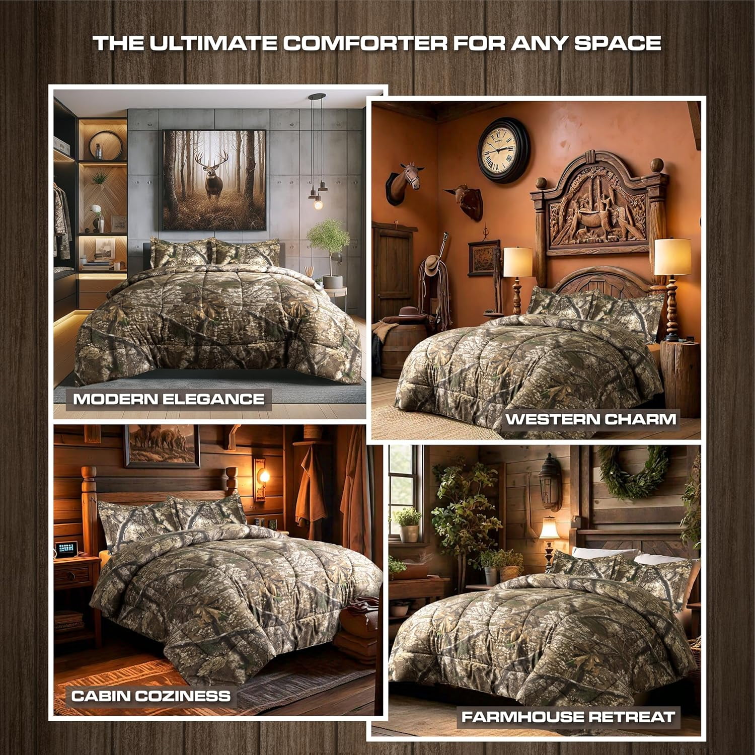 VISI-ONE Realtree APX Camo Full 3 Piece Comforter Set – All-Season Lightweight Microfiber Rustic Western Style Bedding for Hunters, Outdoor & Nature Lovers, Ideal for Cabin, Lodge, Mancave, Camp