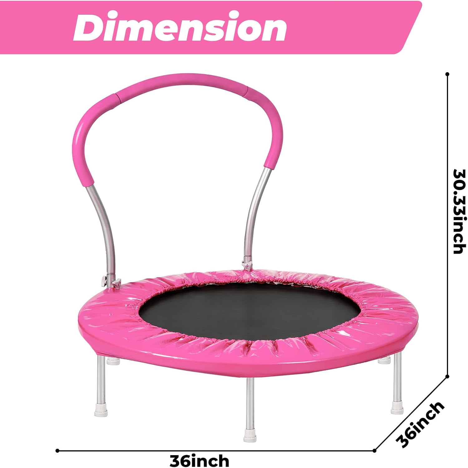 JOYFULIN 36" Trampoline for Kids, Mini Indoor/Outdoor Toddler Trampoline with Handle, Small Rebounder, Fitness Gift for Baby, Girls, Boys, Pink