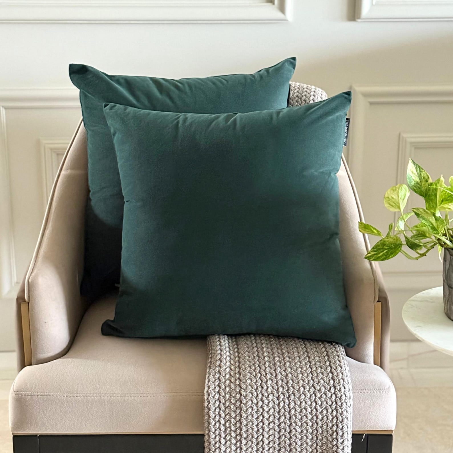 Bottle Green Luxury Throw Pillow Covers 24"x24" | Pack of 2 Modern Plain Velvet Cushion Cover | Solid Color Pillowcases for Couch, Sofa Bedroom & Living Room, Modern Home Décor - Bottle Green Velvet