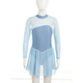 thumbnail image 3 of TSSOE Kids Girls Rhinestones Figure Skating Dress Long Sleeve Twirling Baton Dance Costume Rhythmic Gymnastics Leotard Sky Blue 10, 3 of 7