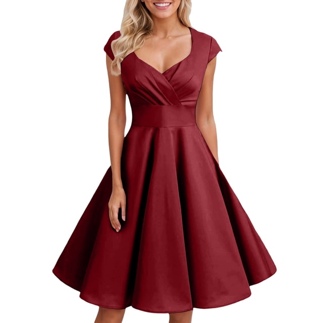 XDZJLR Robes Femmes Courtes Rétro Années 1950 Vintage Cocktail Soirée Robe Évasée