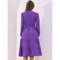 thumbnail image 3 of DARING DIVA V Neck Long Sleeve Ruffle Flowy Midi Dress S Purple, 3 of 6