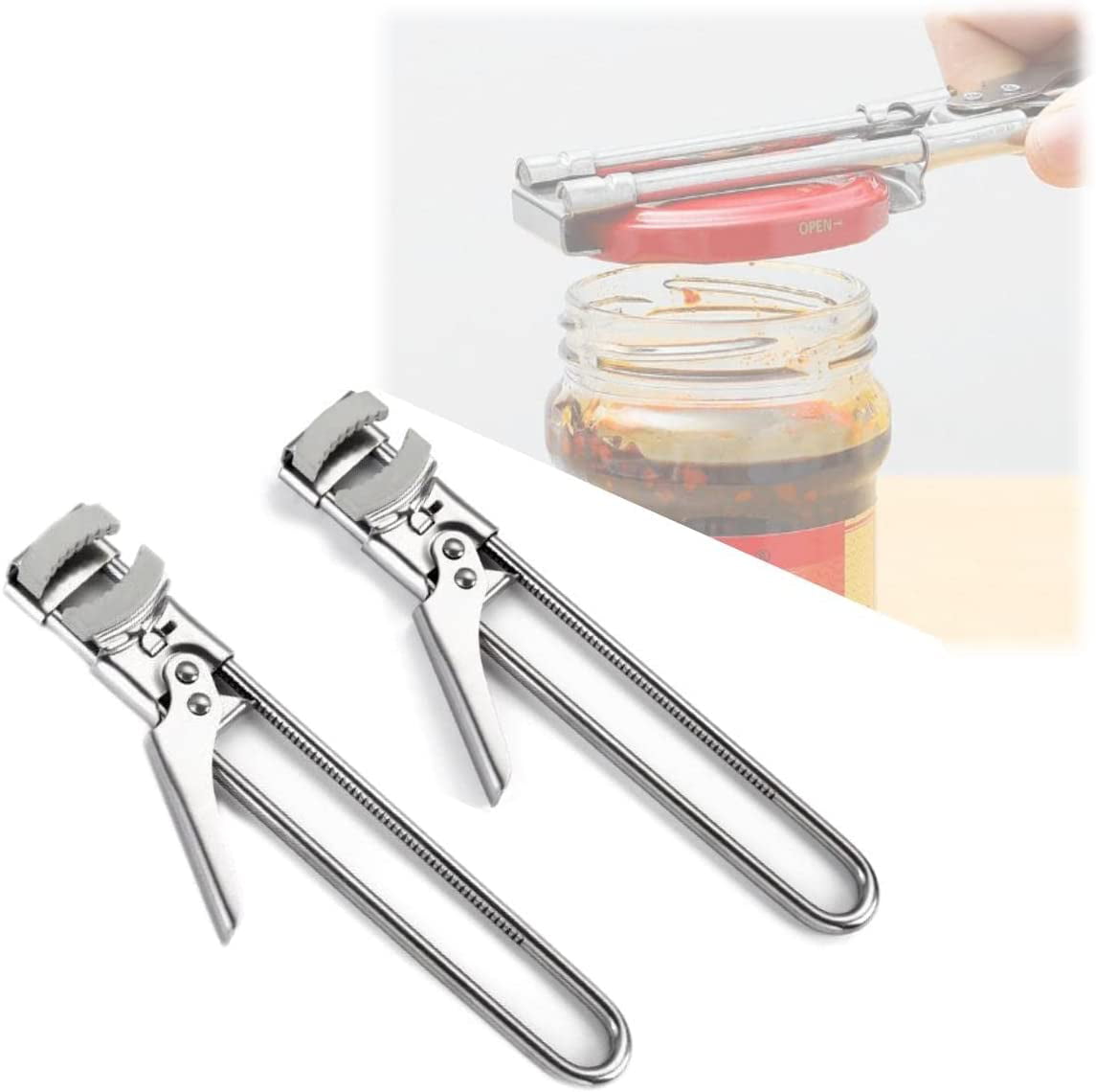 Adjustable Multifunctional Stainless Steel Can Opener，adjustable Stainless  Steel Can Opener，fullofcarts Jar Opener for Weak Handsfor Any-size Lids  (2pcs, 7.7in) 