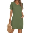 thumbnail image 2 of MOSHU V Neck Dresses for Women Side Split Short Sleeve Dresses Casual Summer Dress with Pockets, 2 of 10