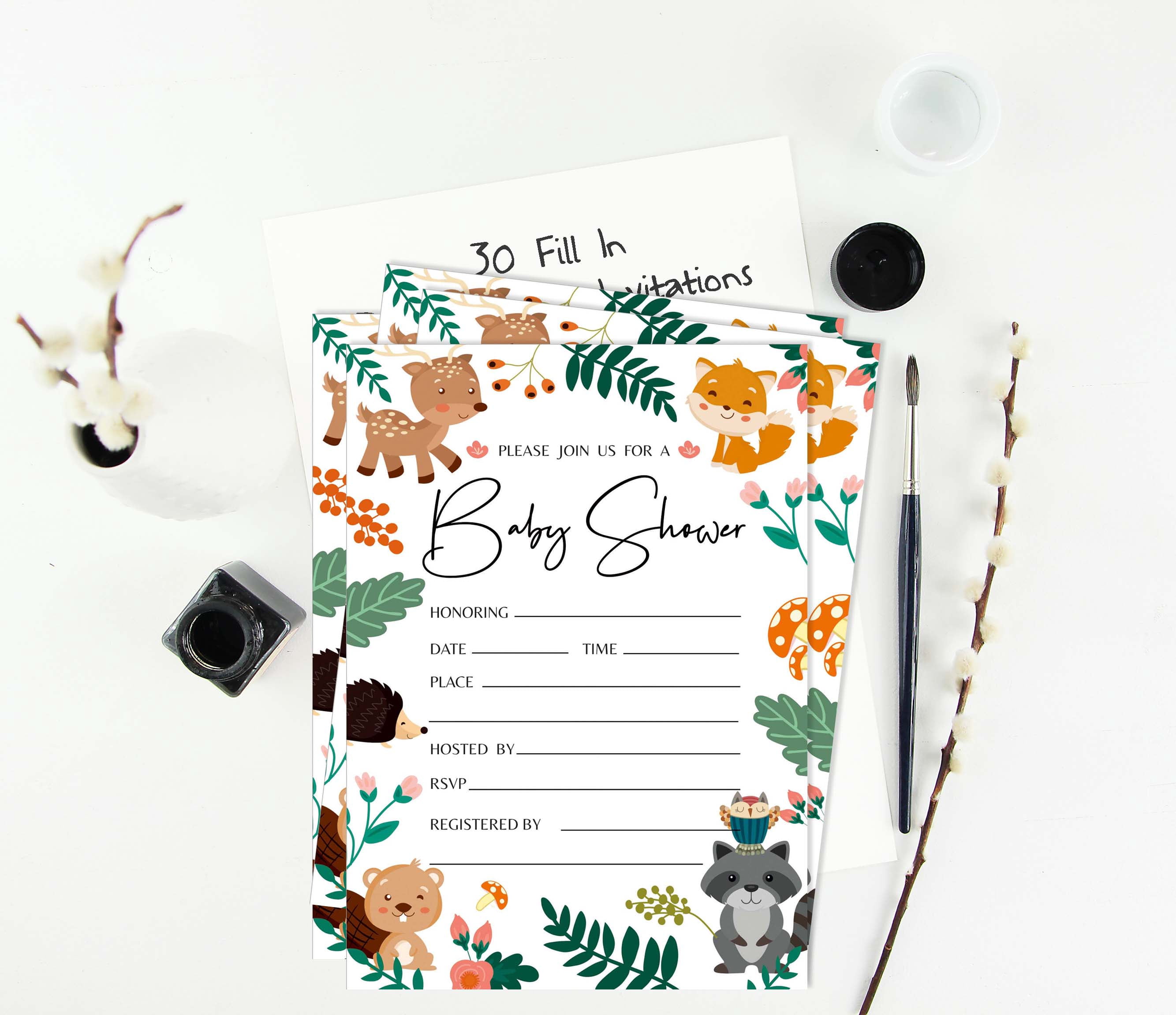 Inkdotpot 30 Fill In StyleBaby Shower Invitation Cards Jungle Animals Gender Neutral Blank Invites