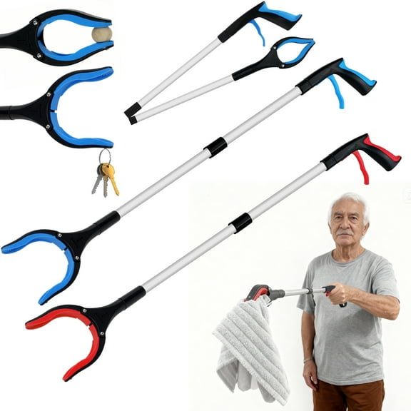 AGCAN 2 Pack Grabber Reacher Tool, 32” Extra Long Foldable Reacher Grabber Pickup Tool with 360° Rotating Jaw & Magnetic Tip, Lightweight Trash Picker Upper Grabber for Seniors (Blue Red)