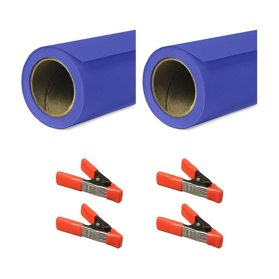 Savage 53"x36' Widetone Seamless Background Paper, Purple, 2-Pack, Bundle with 4x 1-1/4x1" Steel Spring Orange Clamp