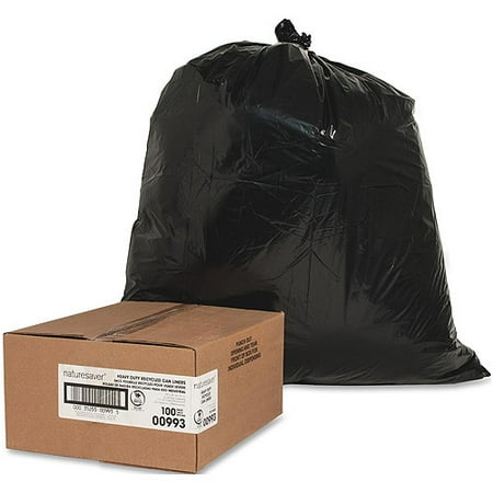 NatureSaver Low Density Heavy Duty Recycled Can Liners, Black, 33 gal, 100 count
