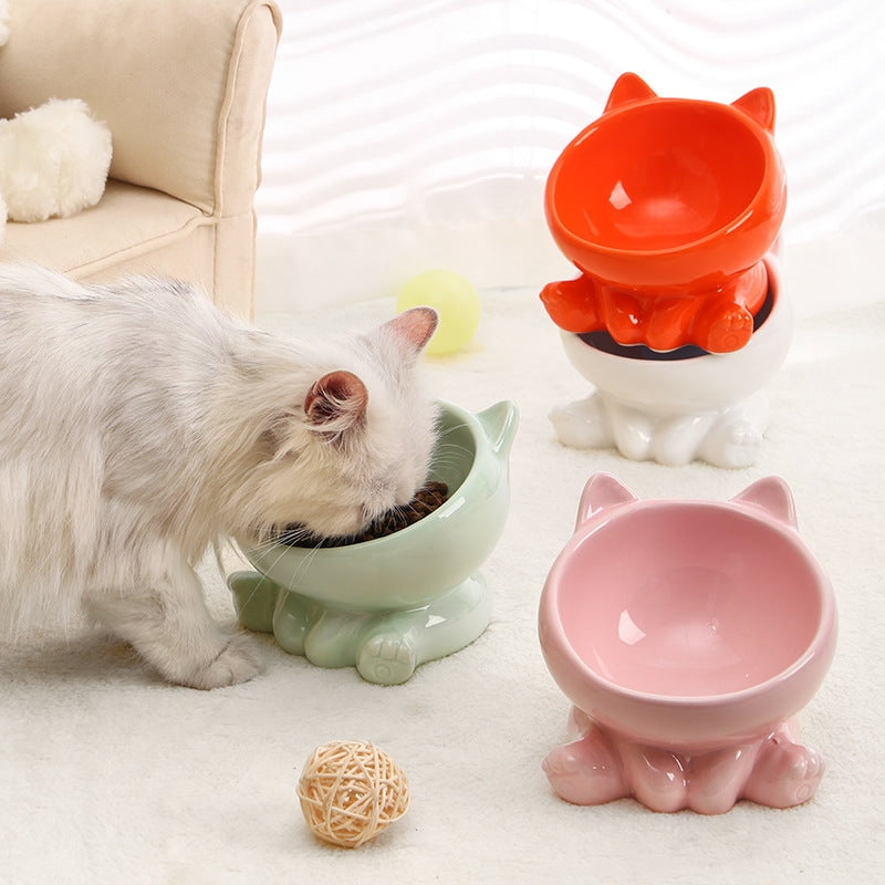 Pet Cats Bevel Ceramic Stone Neck Bowl