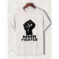 thumbnail image 3 of Camiseta con estampado de puño de luchador de MMA, cuello redondo, tejido de punto ligeramente elástico, corte regular de verano para adultos, ideal para el tiempo libre., 3 of 9