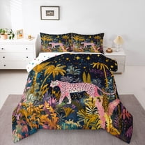 Castle Fairy Pink Leopard Twin Comforter Sets,Boho Starry Sky Bedding Set