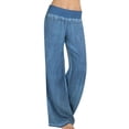 thumbnail image 3 of Xuanfei Women Solid Color High Waist Wide Leg Thin Denim Long Pants, 3 of 4
