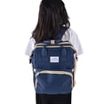 thumbnail image 2 of Bolsa de pañales para bebé de gran capacidad para viajes, mochila plegable versátil de color azul oscuro, 2 of 8