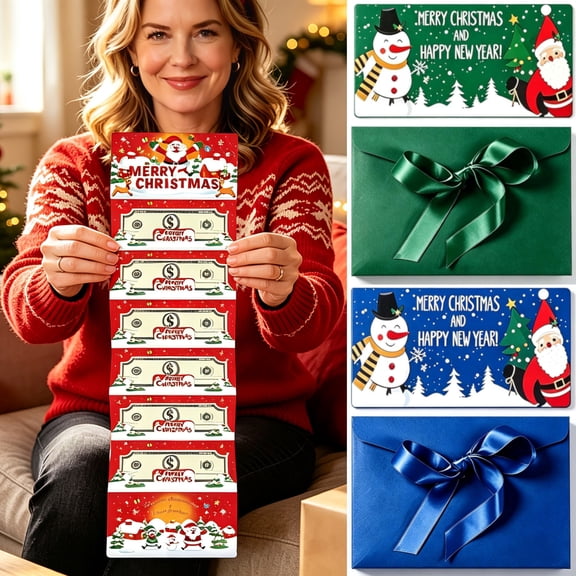 Fwttom Christmas Money Holders for Cash 6 Slots Christmas Cash Holders Exquisite Money Gift Card with Envelopes, Red
