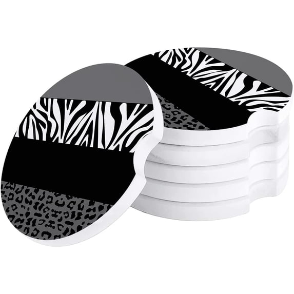 FMSHPON Leopard and Zebra Texture Grey Set of 2 Car Coaster for Drinks, Absorbent Ceramic Stone Coasters Cup Mat with Cork Base for Home Kitchen Room Coffee Table Bar Decor