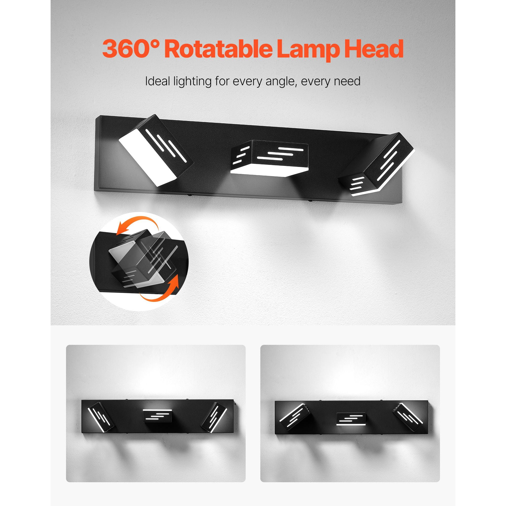 3-Light LED Bathroom Vanity Light 24W 6000K 360° Rotatable IP44 Waterproof for Bathroom Makeup Mirror